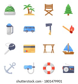 Beach and Holidays Icons in Modern Flat Style Pack 