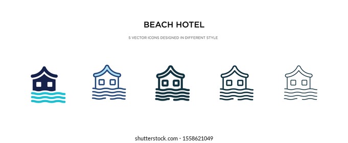 beach hotel icon in different style vector illustration. two colored and black beach hotel vector icons designed in filled, outline, line and stroke style can be used for web, mobile, ui
