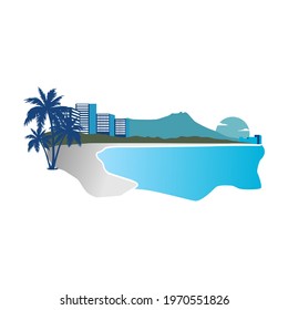 The beach and hotel illustration vector