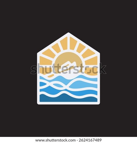 Beach House and Boat Logo Design Vector for Travel and Vacation Branding