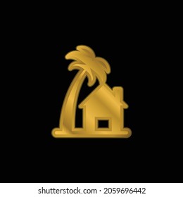 Beach House Gold Plated Metalic Icon Or Logo Vector