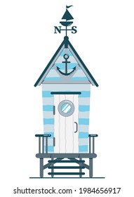 Beach house. Hut on the coast. Vector flat illustration isolated on white background.