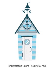 Beach house. Hut on the coast. Vector flat illustration isolated on white background.