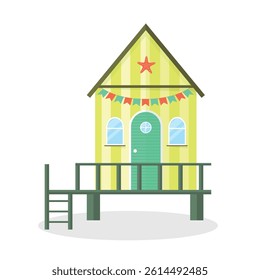 Beach house icon for lifeguards on the water. House for rest and sleep.