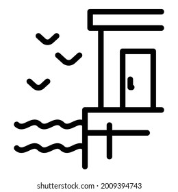 Beach house icon outline vector. Hut island building. Sea summer beach house