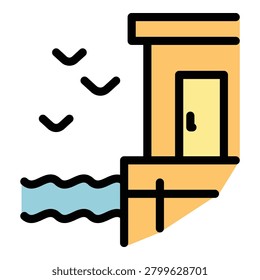 Beach house icon outline vector. Hut island building. Sea summer beach house color flat