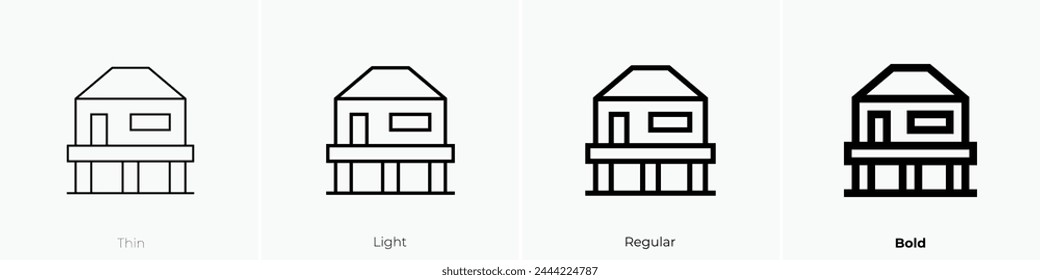 icono de la casa de playa. Diseño de estilo fino, ligero, regular y audaz aislado sobre fondo blanco