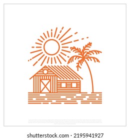 Beach House Icon, Travel Agency Logo Icon, Summer Travelling, Guest House, Vintage Design, Icon, Beach House, Real Estate, Tourism, Unique, Sun, Tree, House, Creative, Professional