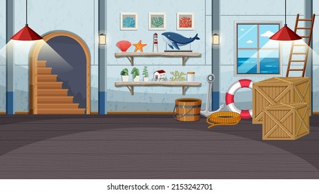 A beach house interior illustration