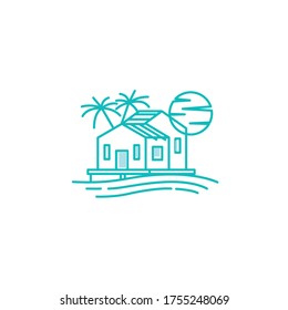 Beach house line art vector illustration 