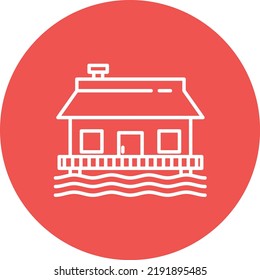 Imagen vectorial de icono de círculo de línea de Beach House. Se puede usar para casa, casas. También se puede usar para aplicaciones web, aplicaciones móviles y medios impresos.