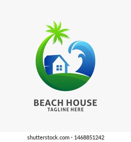 Beach house logo design in circle shape