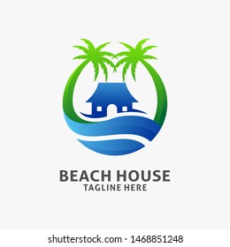 Beach house logo design in circle shape