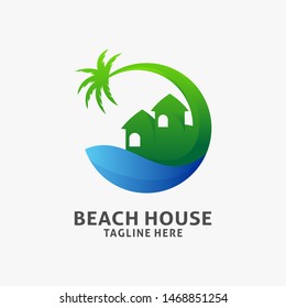 Beach house logo design in circle shape