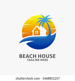 Beach house logo design in circle shape