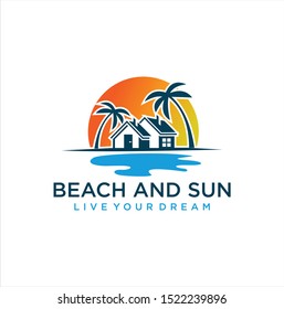 Beach House Logo Design, Real Estate Logo, Beach Resort, Village Logo, Beach Hotel Logo