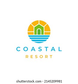 Diseño de Logotipos de Beach House, Logotipo Inmobiliario, Beach Resort, Villa, Beach Hotel Logo Design Vector Illustración