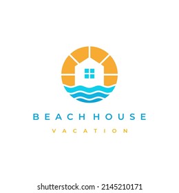 Beach House Logo Design, Real Estate Logo, Beach Resort, Villa, Beach Hotel Logo Design Vector Illustration