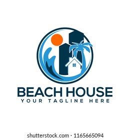 Beach house logo design template. Vector illustration