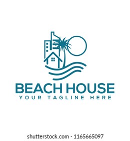 Beach house logo design template. Vector illustration