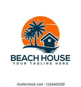 Beach house logo design template. Vector illustration