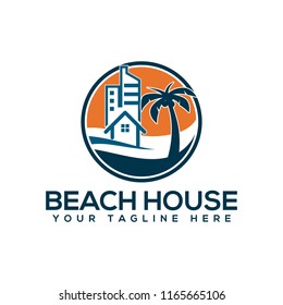 Beach house logo design template. Vector illustration