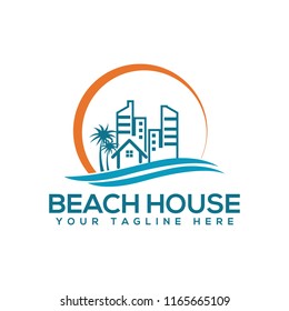 Beach house logo design template. Vector illustration