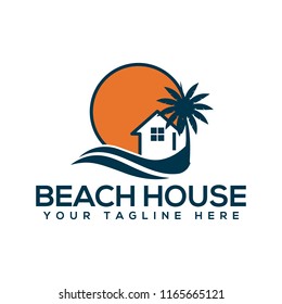 Beach house logo design template. Vector illustration