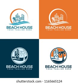 Beach house logo design template. Vector illustration
