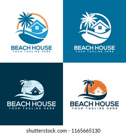 Beach house logo design template. Vector illustration