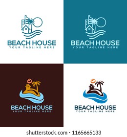 Beach house logo design template. Vector illustration