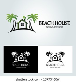 Beach house logo design template. Green home icon. Vector illustration