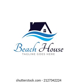 Designvorlage für das Strandhaus-Logo. Vektorgrafik