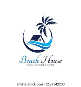 Beach house logo design template. Vector illustration