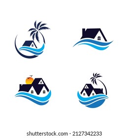 Beach house logo design template. Vector illustration