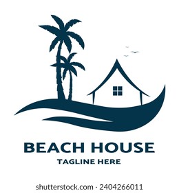 Beach house logo design template. Vector illustration