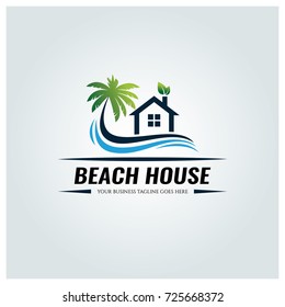 Beach house logo design template. Vector illustration