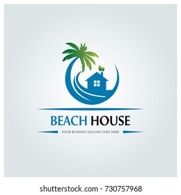 Beach house logo design template. wave logo design concept. Vector illustration