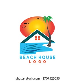 Beach house logo design vector