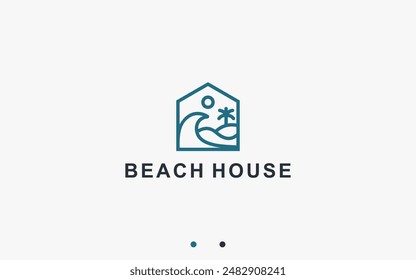 diseño de logotipo de casa de playa ilustración de silueta de Vector