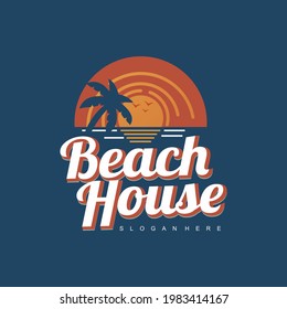 Beach House logo design. Beach vintage illustration