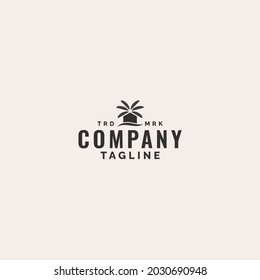Beach House logo template design with sea wave and palm tree symbol.