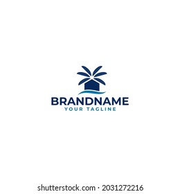 Beach House logo template design with sea wave and palm tree symbol.