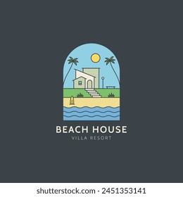 Beach house logo. Villa resort icon colorful vector illustration. Tropical vibes theme holiday logo