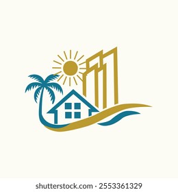 Beach house palm tree logo design