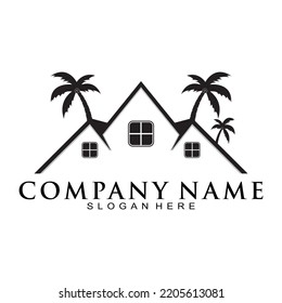 Beach House Palm Tree Vector Logo Stock Vector (Royalty Free ...