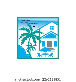 beach house and palm tree.,logo designs,illustration,vector,silhouette,line art,icons
