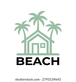 Beach house with palm trees logo design for vacation rental or travel website