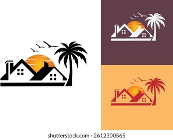 Beach house plam tree logo design