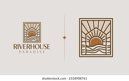 Logo des Beach House Resort. Universal Creative Premium Symbol. Symbol für Vektorzeichen-Symbol-Logo-Vorlage. Vektorgrafik